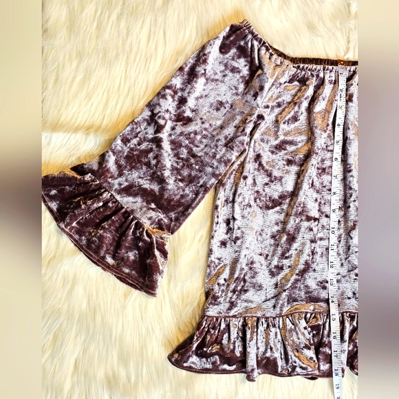 Anthropologie Sanctuary Julia Crushed Velvet Top Bell/Flare Sleeves Pink - Picture 7 of 13